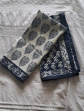 Two PIER 1 COTTON napkins arts crafts multi purpose decor upcycle paisley blue